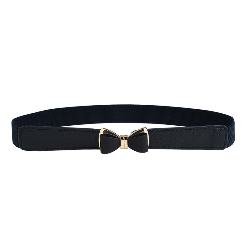 Syuer Women's 1" Width Bow Skinny Elastic Waist Belt - Stretchy Thin Belt (S-M (26"-32"), Black) - Image 1